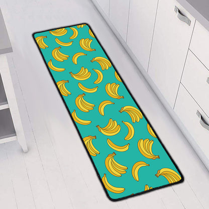 Teal Banana Pattern Print Long Kitchen Mat
