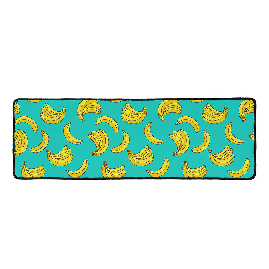 Teal Banana Pattern Print Long Kitchen Mat