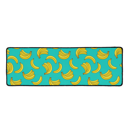 Teal Banana Pattern Print Long Kitchen Mat