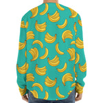 Teal Banana Pattern Print Long Sleeve Baseball Jersey