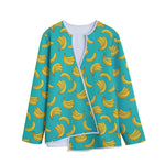 Teal Banana Pattern Print Long Sleeve Short Coat