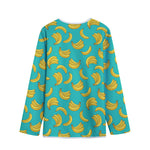 Teal Banana Pattern Print Long Sleeve Short Coat