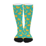 Teal Banana Pattern Print Long Socks