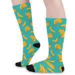 Teal Banana Pattern Print Long Socks