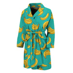 Teal Banana Pattern Print Men's Bathrobe