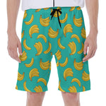 Teal Banana Pattern Print Men's Beach Shorts