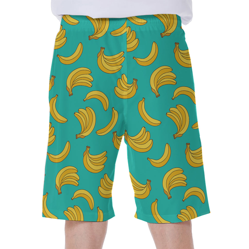 Teal Banana Pattern Print Men's Beach Shorts