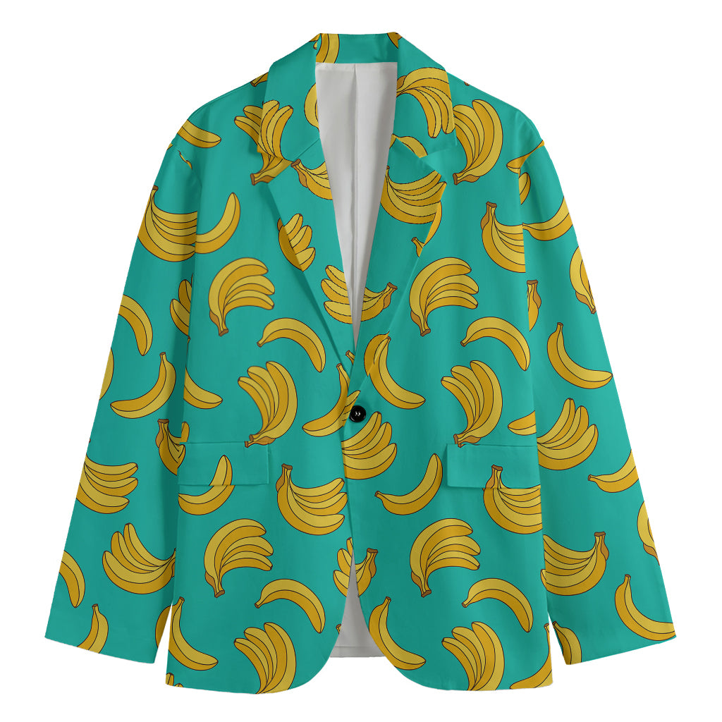 Teal Banana Pattern Print Men's Blazer