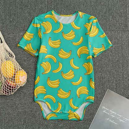 Teal Banana Pattern Print Men's Bodysuit