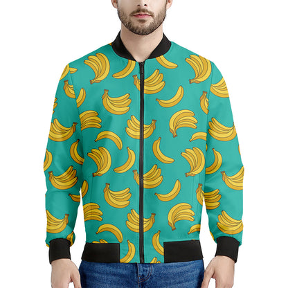 Teal Banana Pattern Print Men's Bomber Jacket