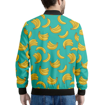 Teal Banana Pattern Print Men's Bomber Jacket