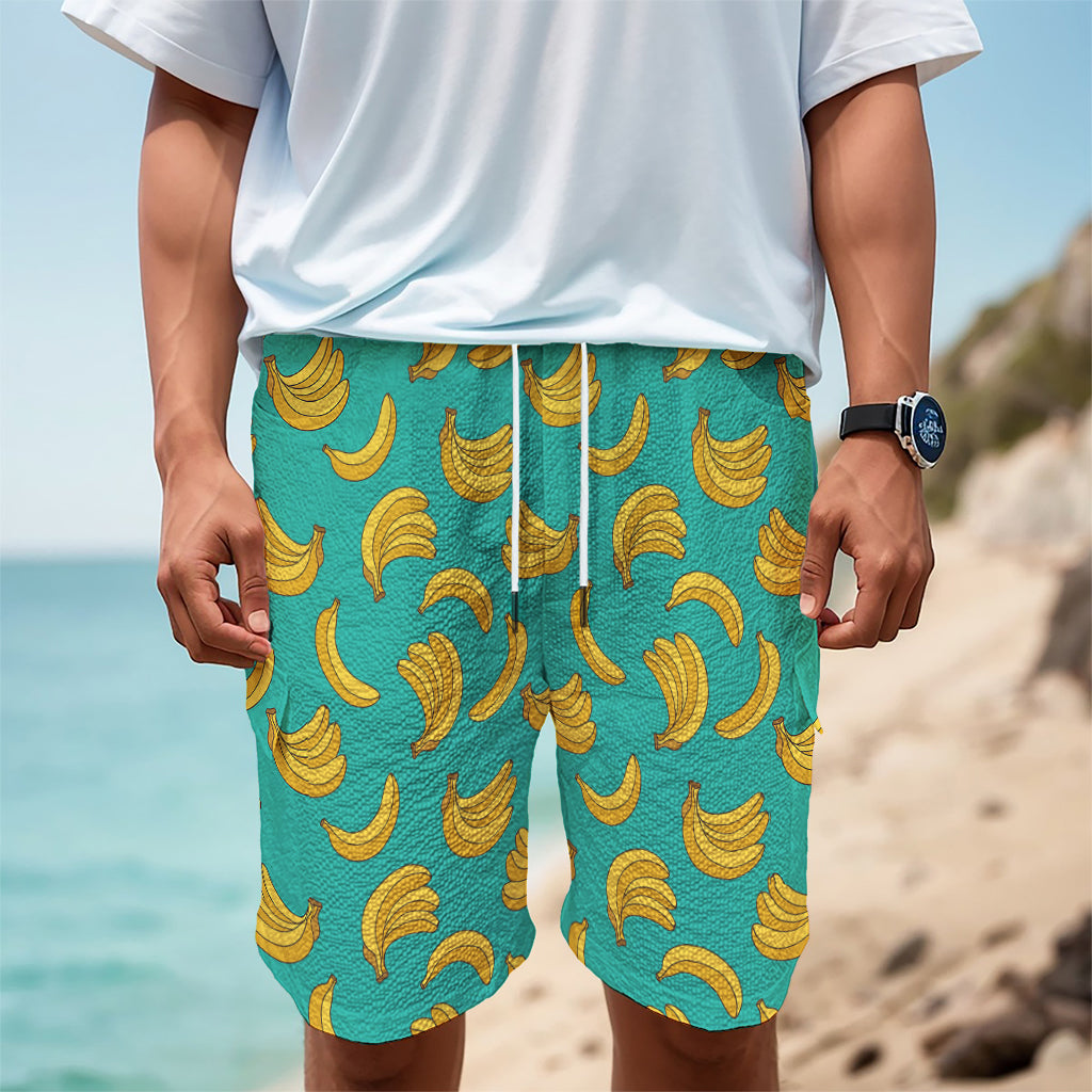 Teal Banana Pattern Print Men's Cargo Shorts