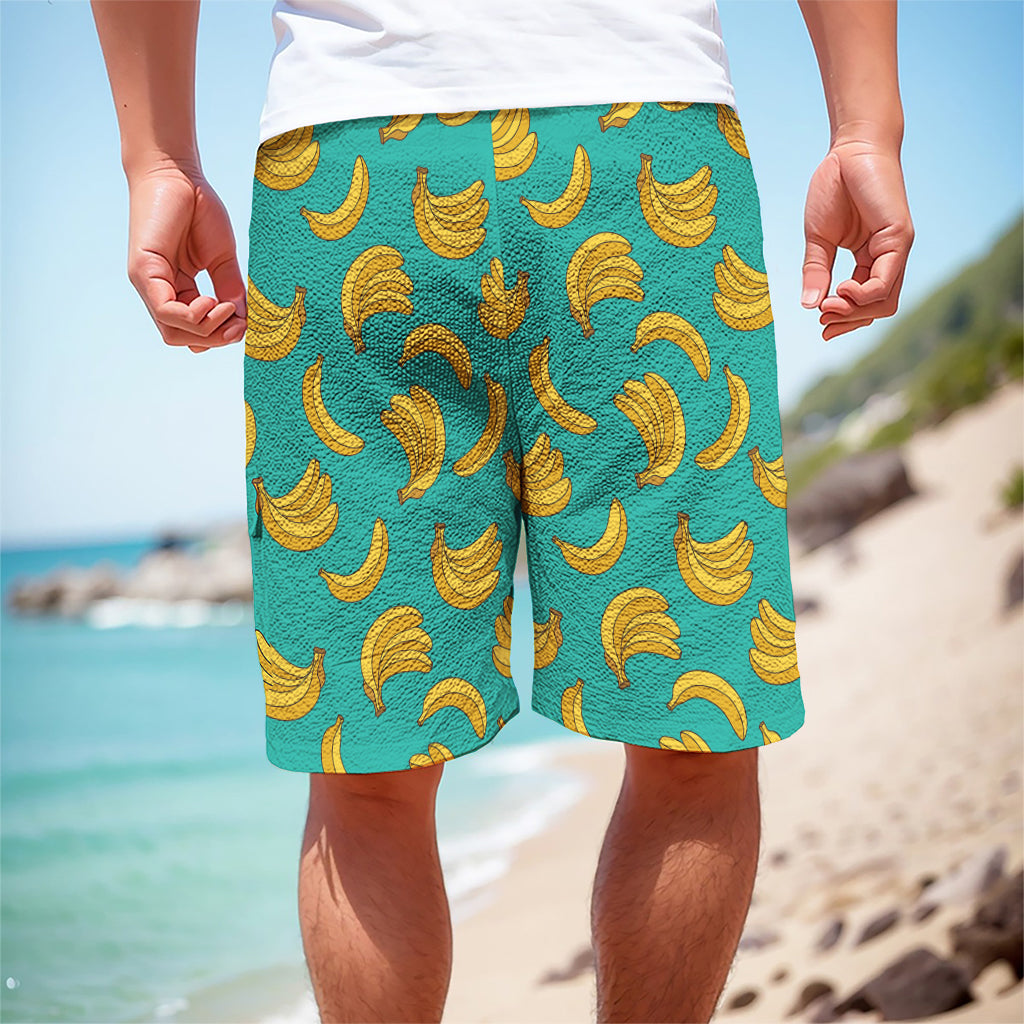 Teal Banana Pattern Print Men's Cargo Shorts