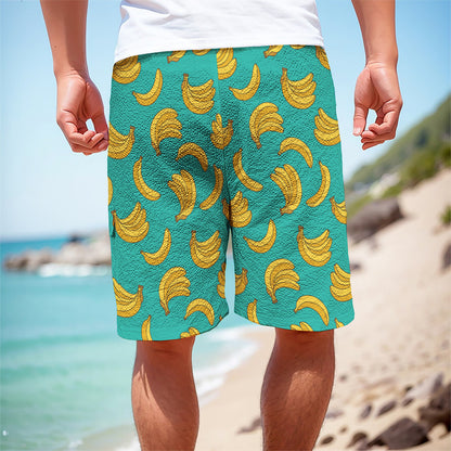 Teal Banana Pattern Print Men's Cargo Shorts