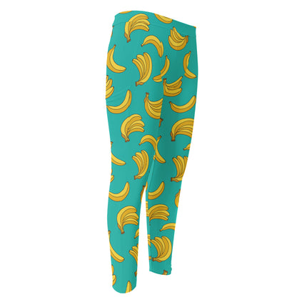 Teal Banana Pattern Print Men's Compression Pants