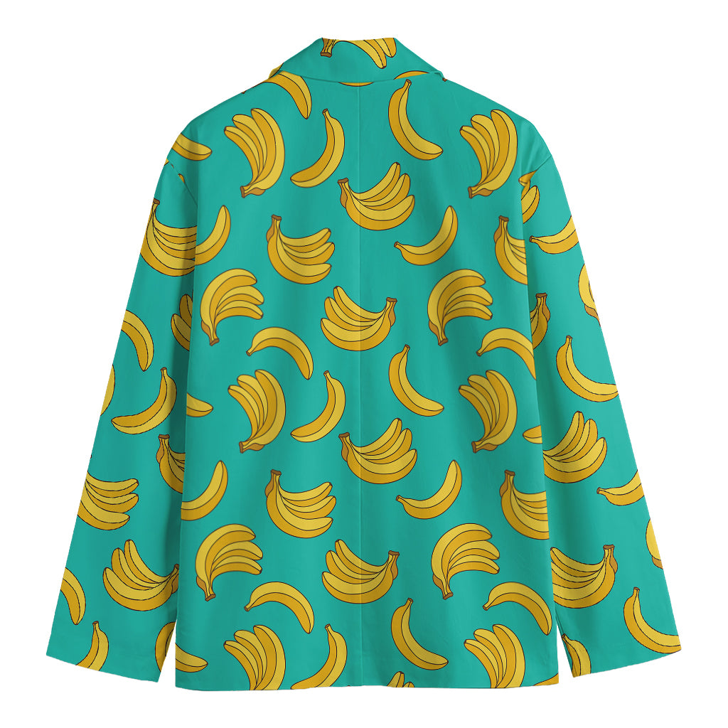 Teal Banana Pattern Print Men's Cotton Blazer