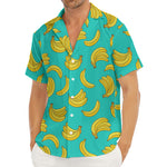 Teal Banana Pattern Print Men's Deep V-Neck Shirt