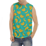 Teal Banana Pattern Print Men's Fitness Tank Top
