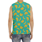 Teal Banana Pattern Print Men's Fitness Tank Top