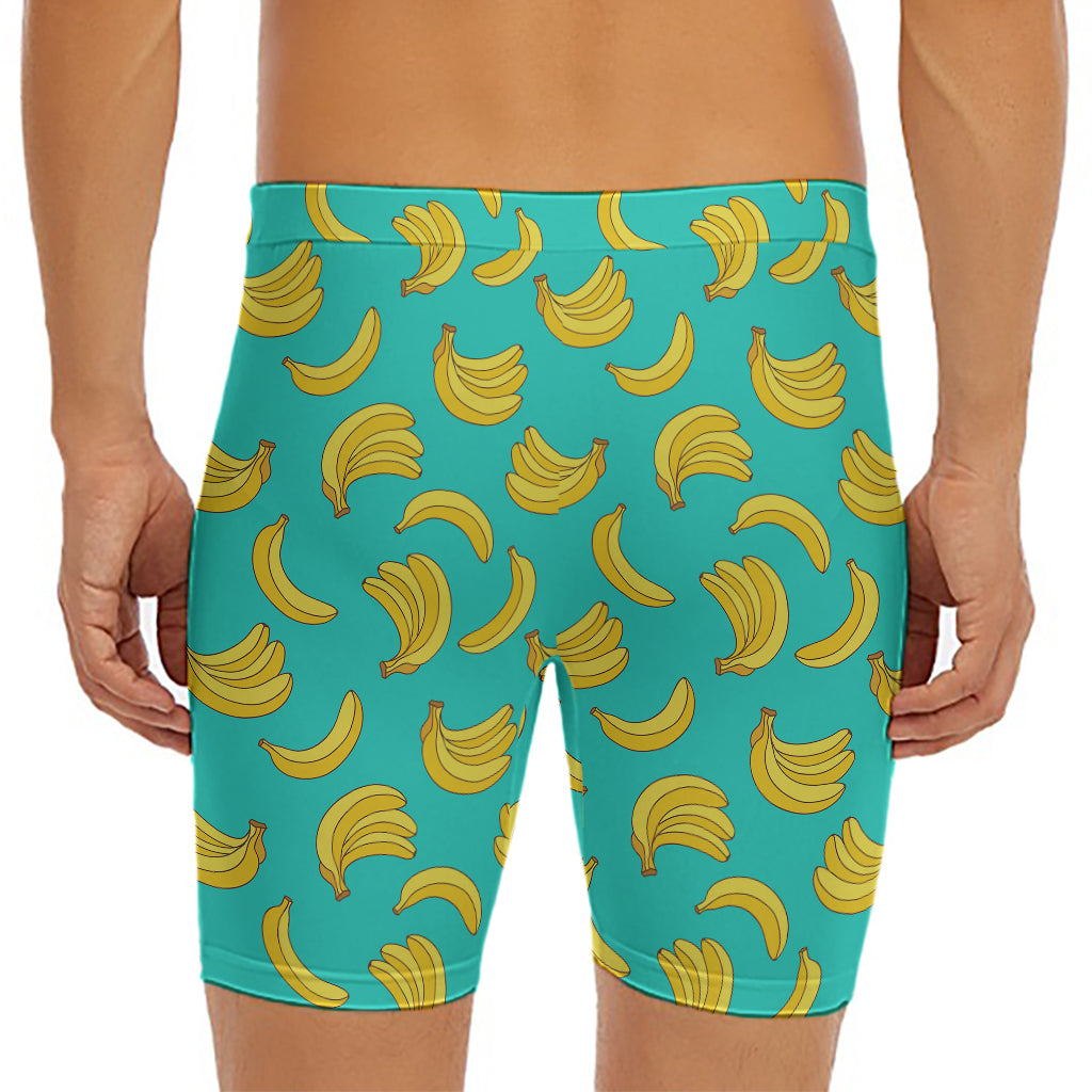 Teal Banana Pattern Print Men's Long Boxer Briefs