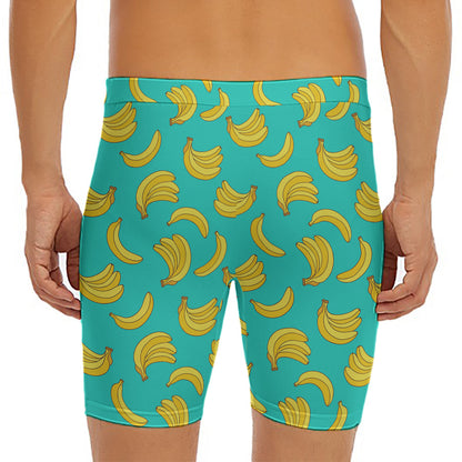 Teal Banana Pattern Print Men's Long Boxer Briefs