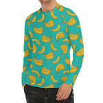 Teal Banana Pattern Print Men's Long Sleeve Rash Guard