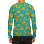 Teal Banana Pattern Print Men's Long Sleeve Rash Guard