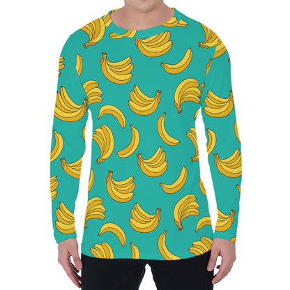 Teal Banana Pattern Print Men's Long Sleeve T-Shirt