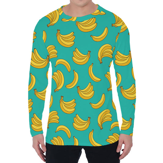 Teal Banana Pattern Print Men's Long Sleeve T-Shirt