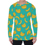 Teal Banana Pattern Print Men's Long Sleeve T-Shirt