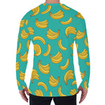 Teal Banana Pattern Print Men's Long Sleeve T-Shirt