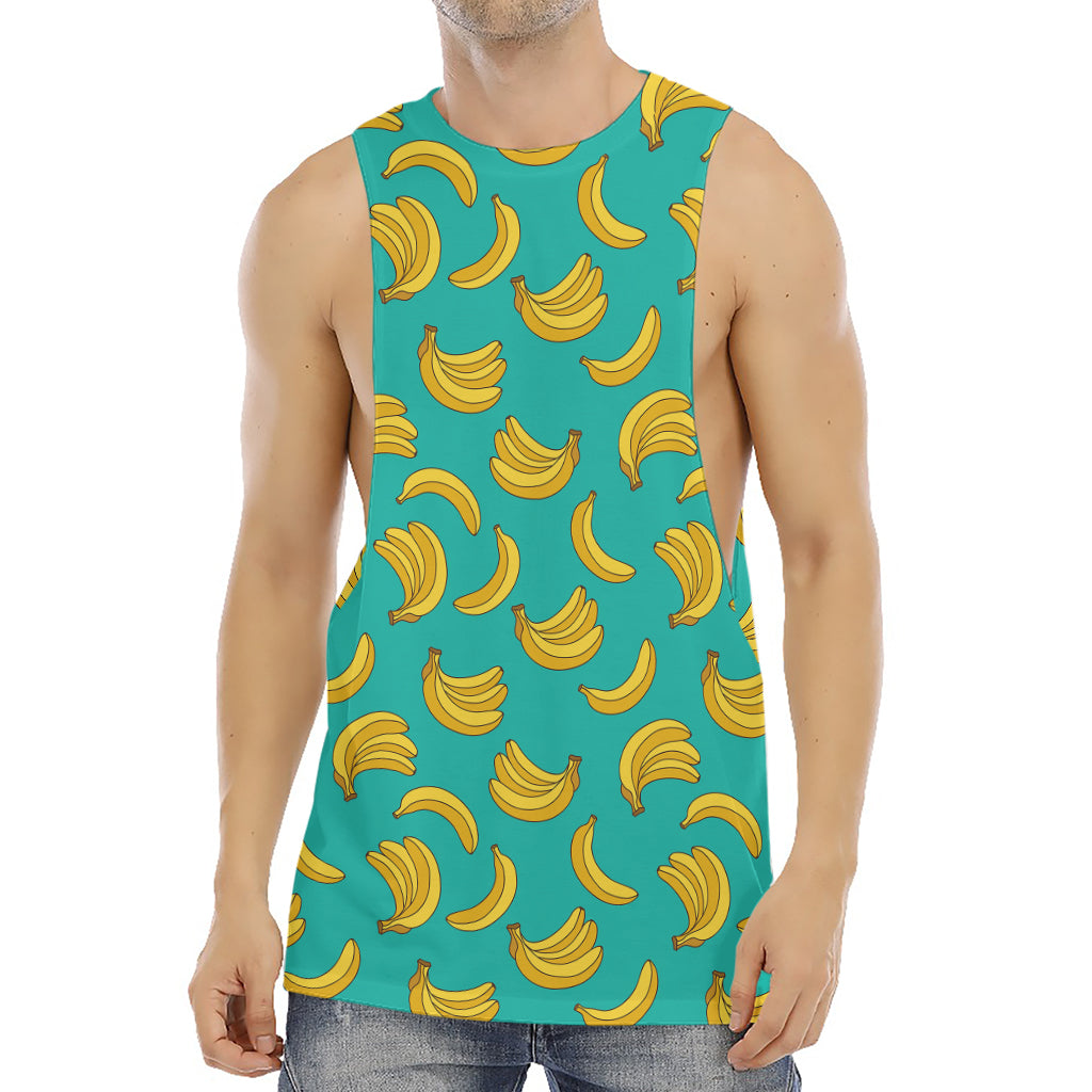 Teal Banana Pattern Print Men's Muscle Tank Top