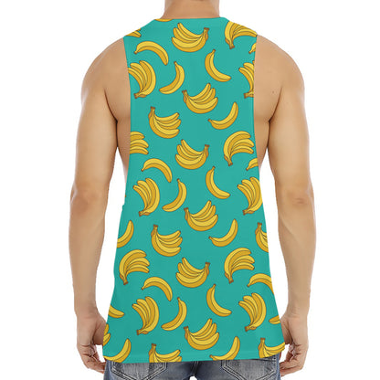 Teal Banana Pattern Print Men's Muscle Tank Top