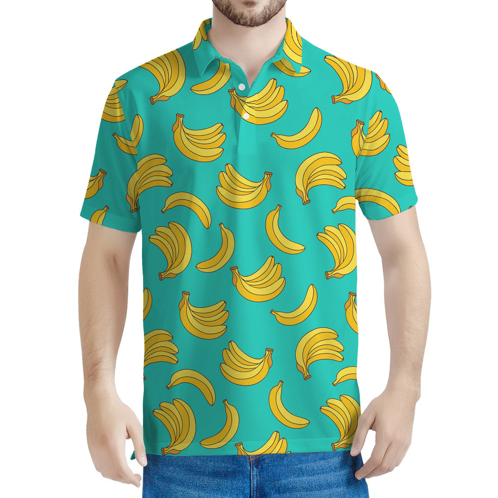 Teal Banana Pattern Print Men's Polo Shirt