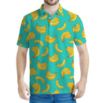 Teal Banana Pattern Print Men's Polo Shirt