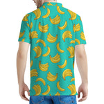 Teal Banana Pattern Print Men's Polo Shirt