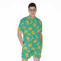 Teal Banana Pattern Print Men's Romper