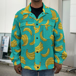 Teal Banana Pattern Print Men's Shirt Jacket