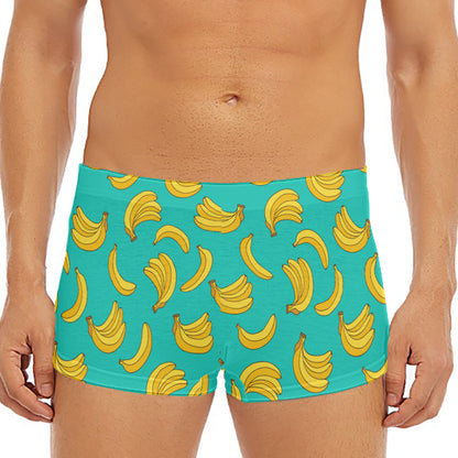 Teal Banana Pattern Print Men's Short Boxer Briefs