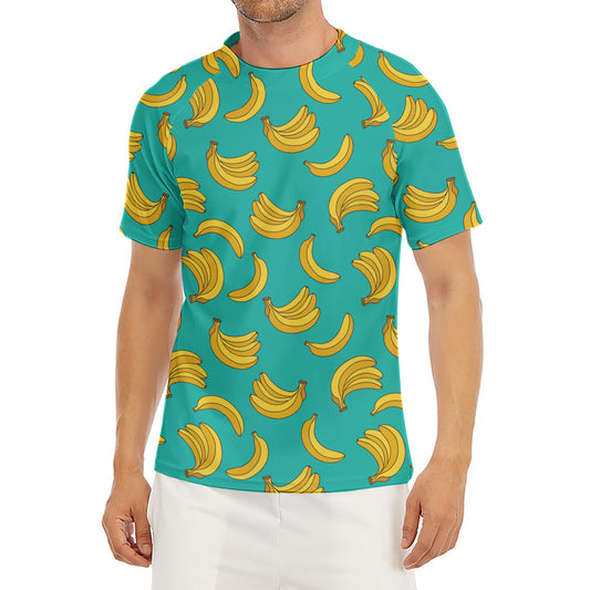 Teal Banana Pattern Print Men's Short Sleeve Rash Guard