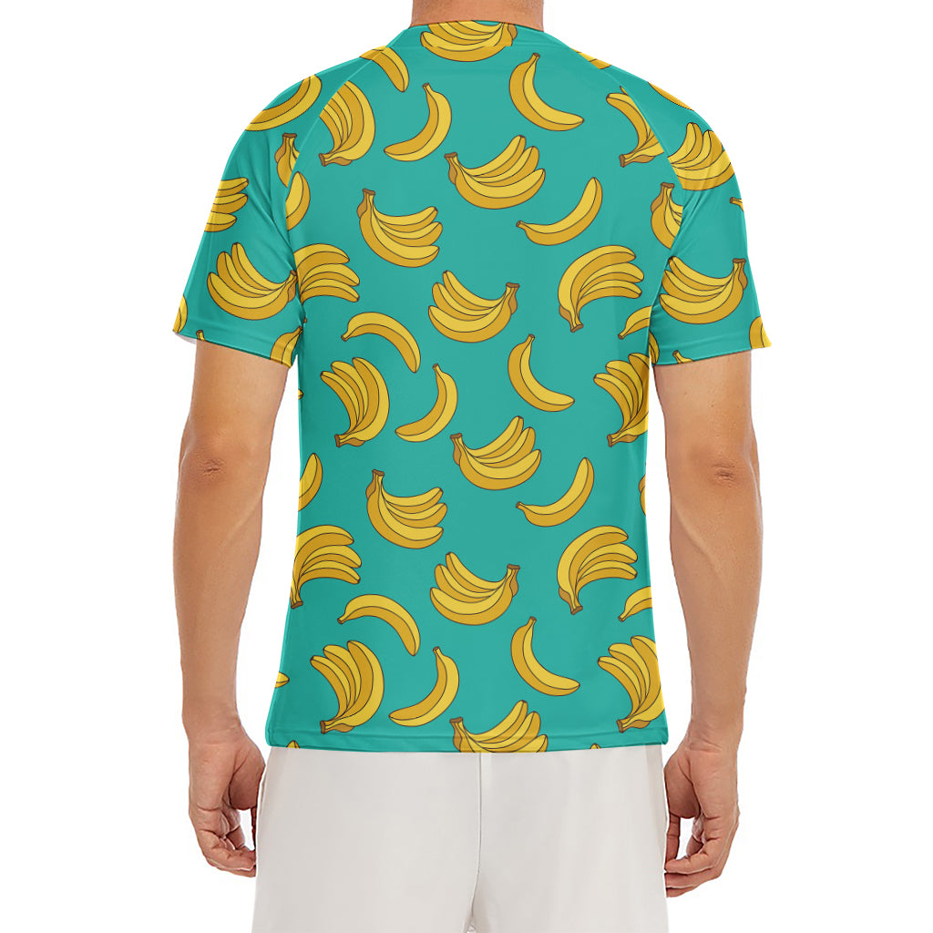 Teal Banana Pattern Print Men's Short Sleeve Rash Guard