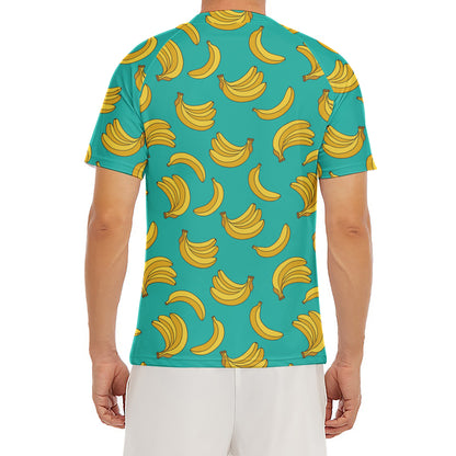 Teal Banana Pattern Print Men's Short Sleeve Rash Guard