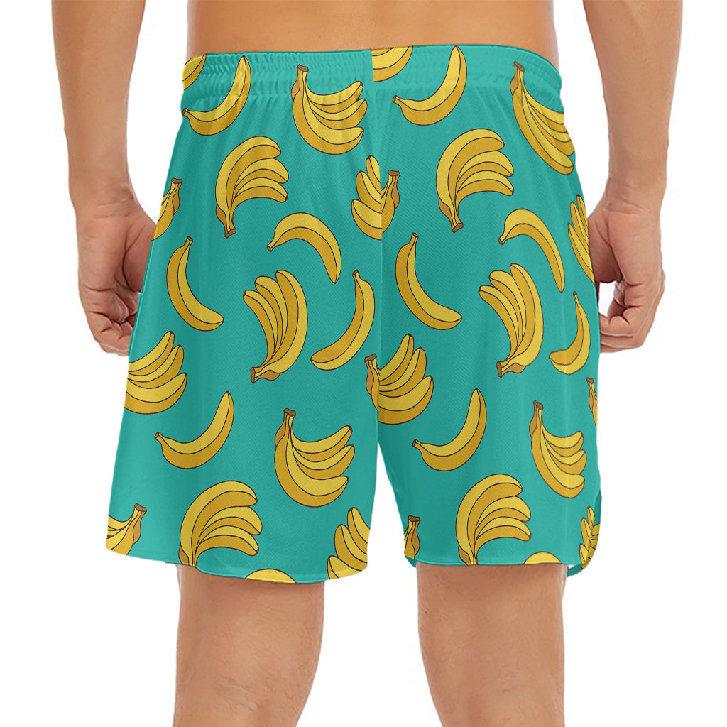 Teal Banana Pattern Print Men's Split Running Shorts
