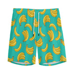 Teal Banana Pattern Print Men's Sports Shorts