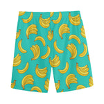 Teal Banana Pattern Print Men's Sports Shorts