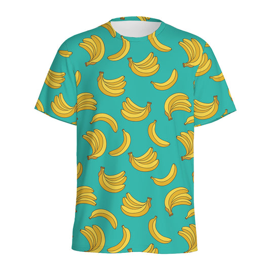 Teal Banana Pattern Print Men's Sports T-Shirt