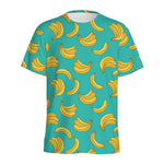 Teal Banana Pattern Print Men's Sports T-Shirt