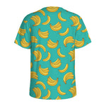 Teal Banana Pattern Print Men's Sports T-Shirt