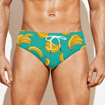 Teal Banana Pattern Print Men's Swim Briefs