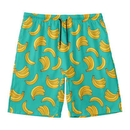 Teal Banana Pattern Print Men's Swim Trunks